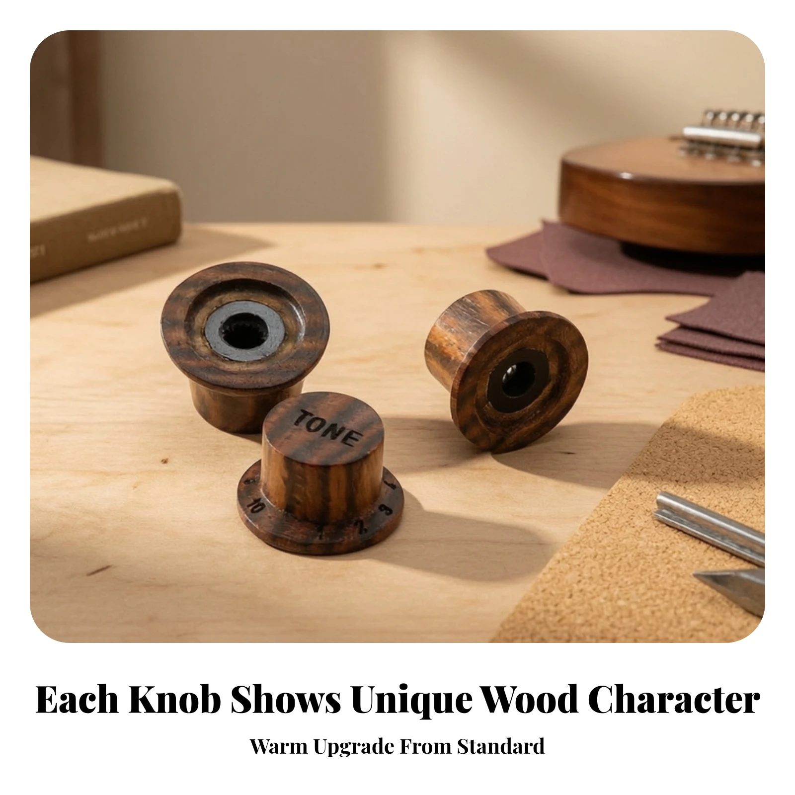 3 Pieces Guitar Volume and Tone Knob Natural Wooden Guitar Knob Hardware Easy to Install Compatible for Luthier, Custom Builds