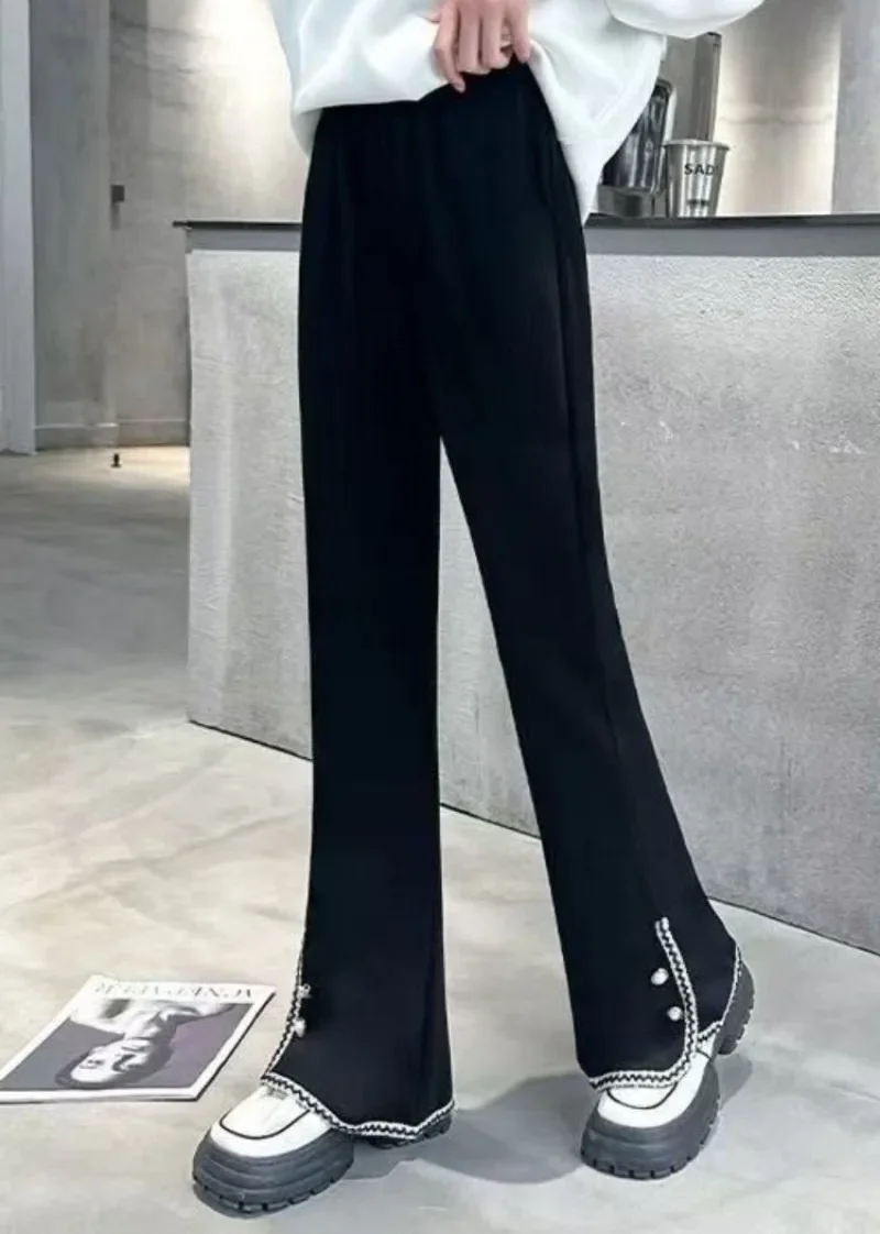 Flared Trousers for Tween Girls - 2025 Autumn Casual Black Long Pants, Trendy School Pants for Kids, Comfortable Youth Bottoms