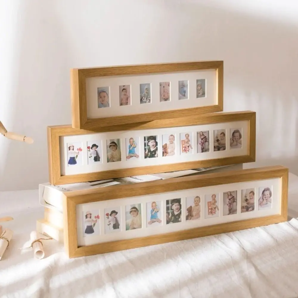 Wooden Baby Growth Photo Album Frame Mini Creative Picture Frames Durable 2 Inch 6 /10 Holes Memorial Photo Frame