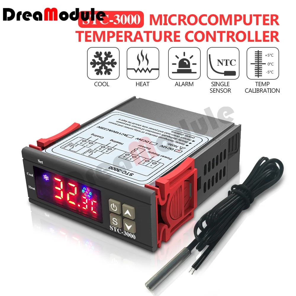 STC-3000 LED Digital Temperature Controller Thermostat Thermoregulator Incubator DC 12V 24V AC 110V 220V STC3000