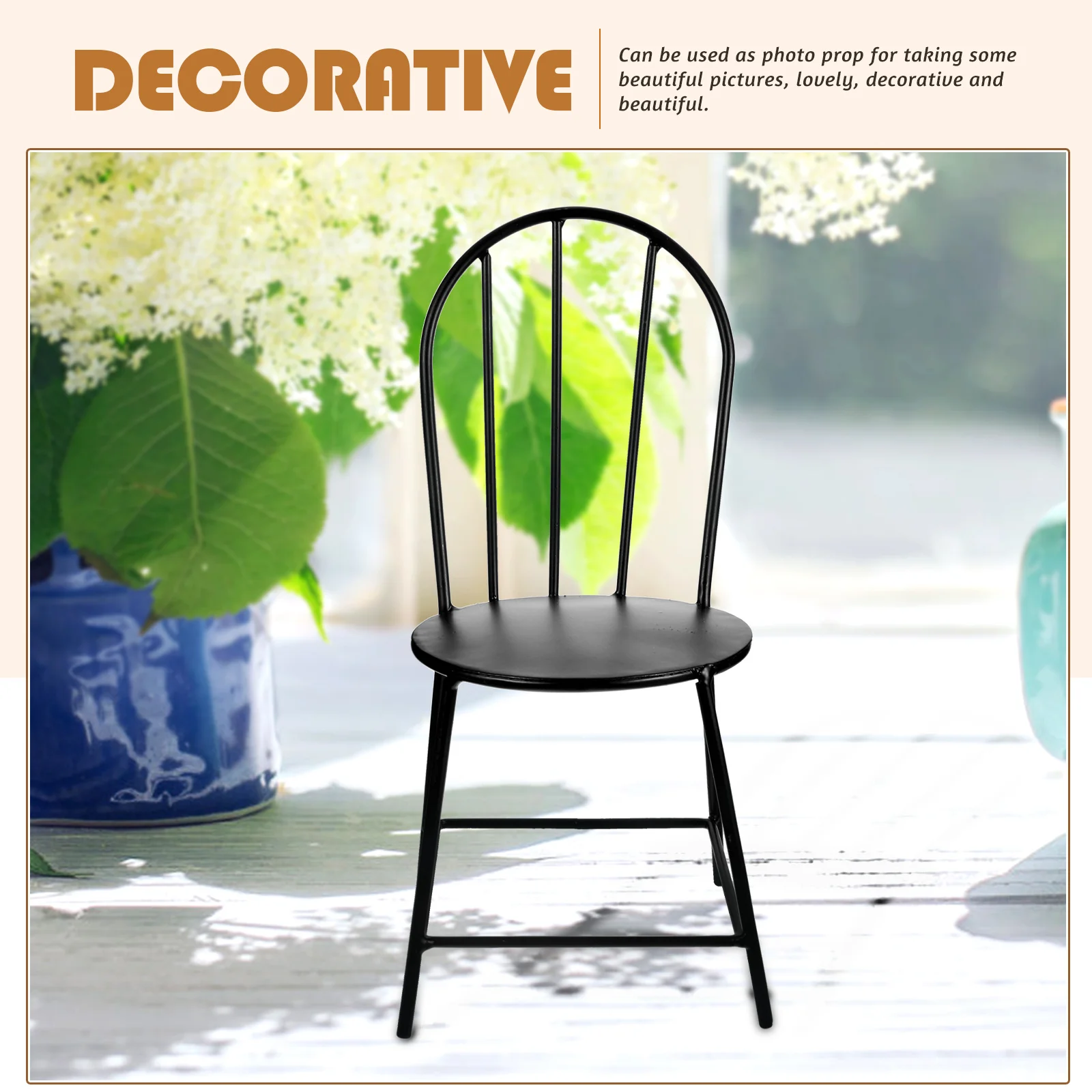 Żelazne Krzesło Miniaturowe Meble Domowe Urocze Gładkie Dekoracyjne Proste Realistyczne Rekwizyt Fotograficzny Mini Dekoracje Czarne