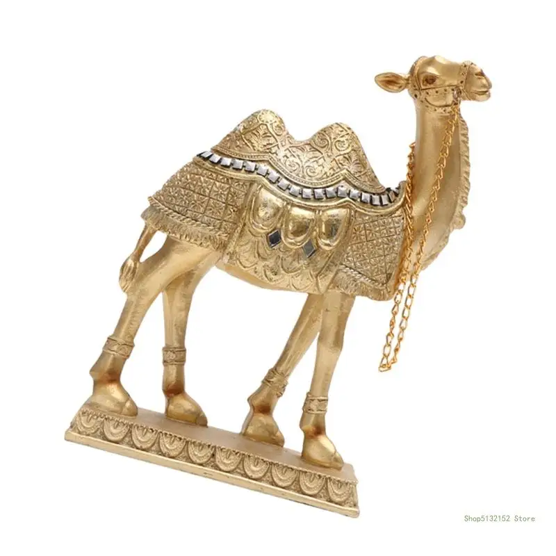 QX2E Standing Camels Sculpture with Saddles Blanket, Resin Desert Animal Figure for Bookshelfs Decoration