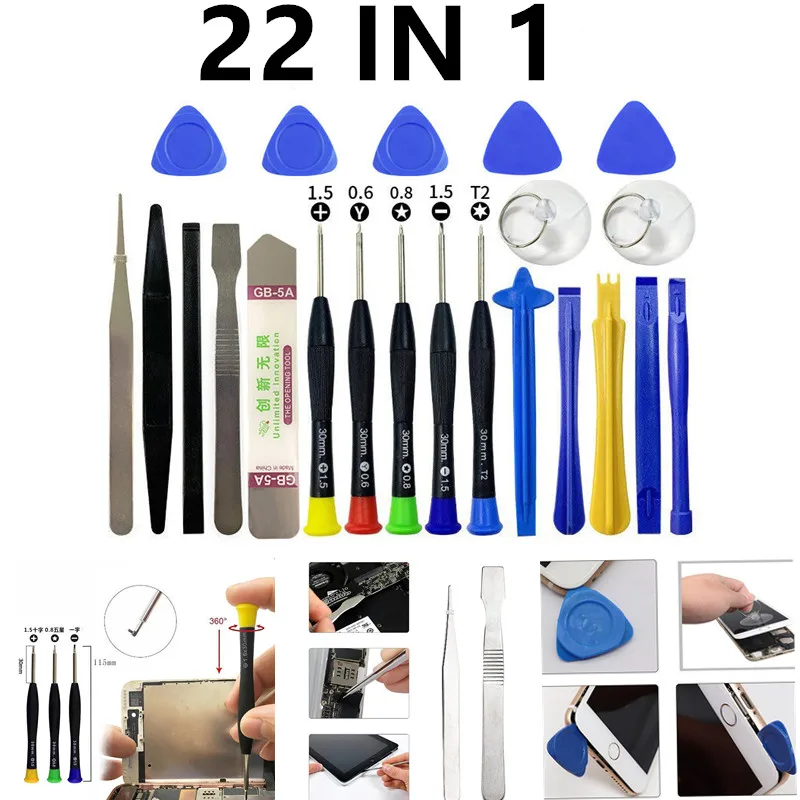 مجموعة أدوات إصلاح الهاتف المحمول ، مجموعة فتح مفك البراغي ، iPhone ، Smartphoe ، الكمبيوتر ، الكمبيوتر الشخصي ، تفكيك الكاميرا ، مجموعة الأدوات اليدوية ، 22 في 1