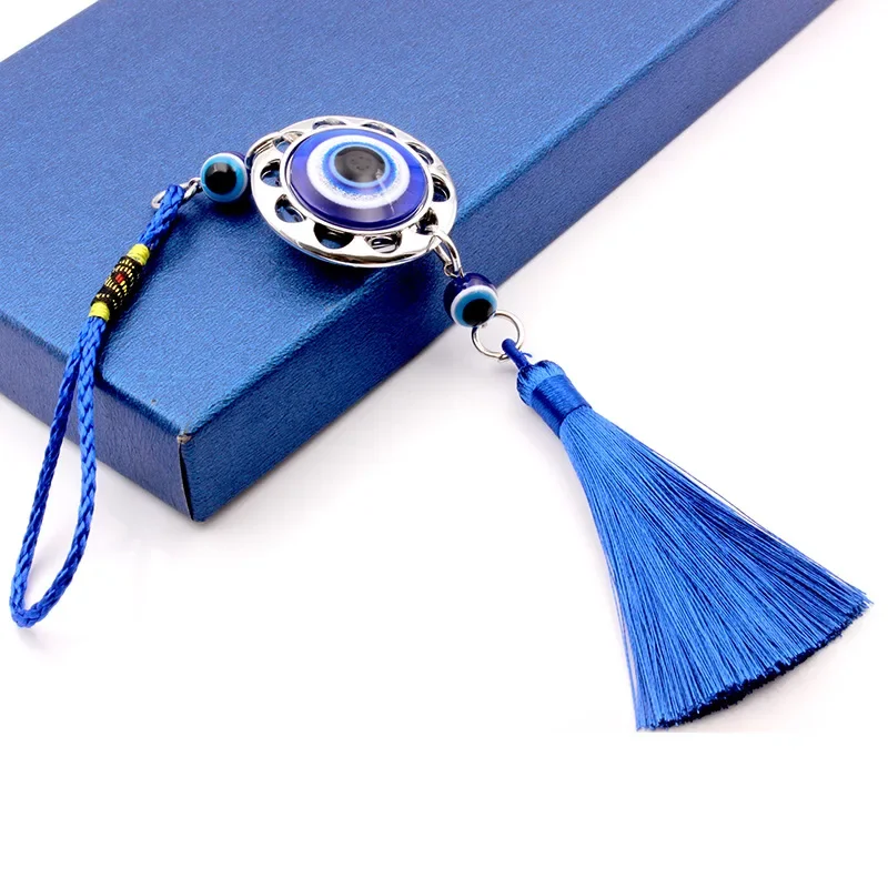 Evil Eye Protection Tassel Crystals Feng Shui Car Room Decor Turkish Blue Eye Retro Glass Pendant Home Decor Gift