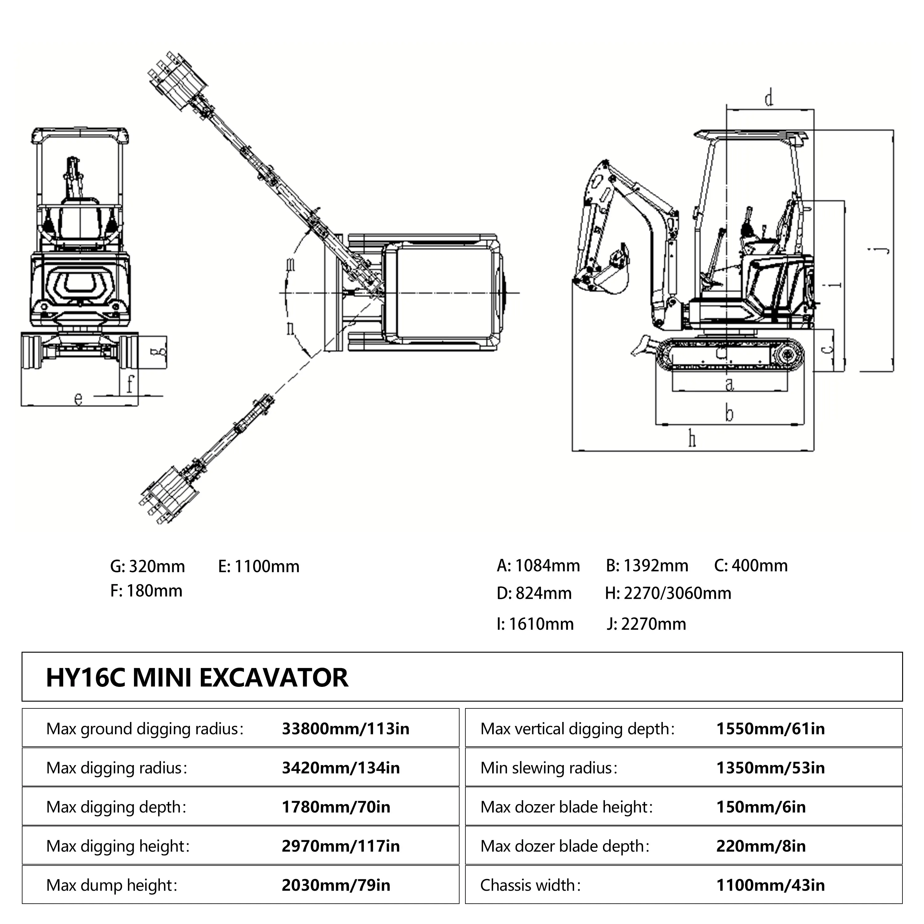 Pagamento completo, não um depósito Miniexcavadeira HY16C de 1,6 toneladas com braçadeira hidráulica e motor Kubota