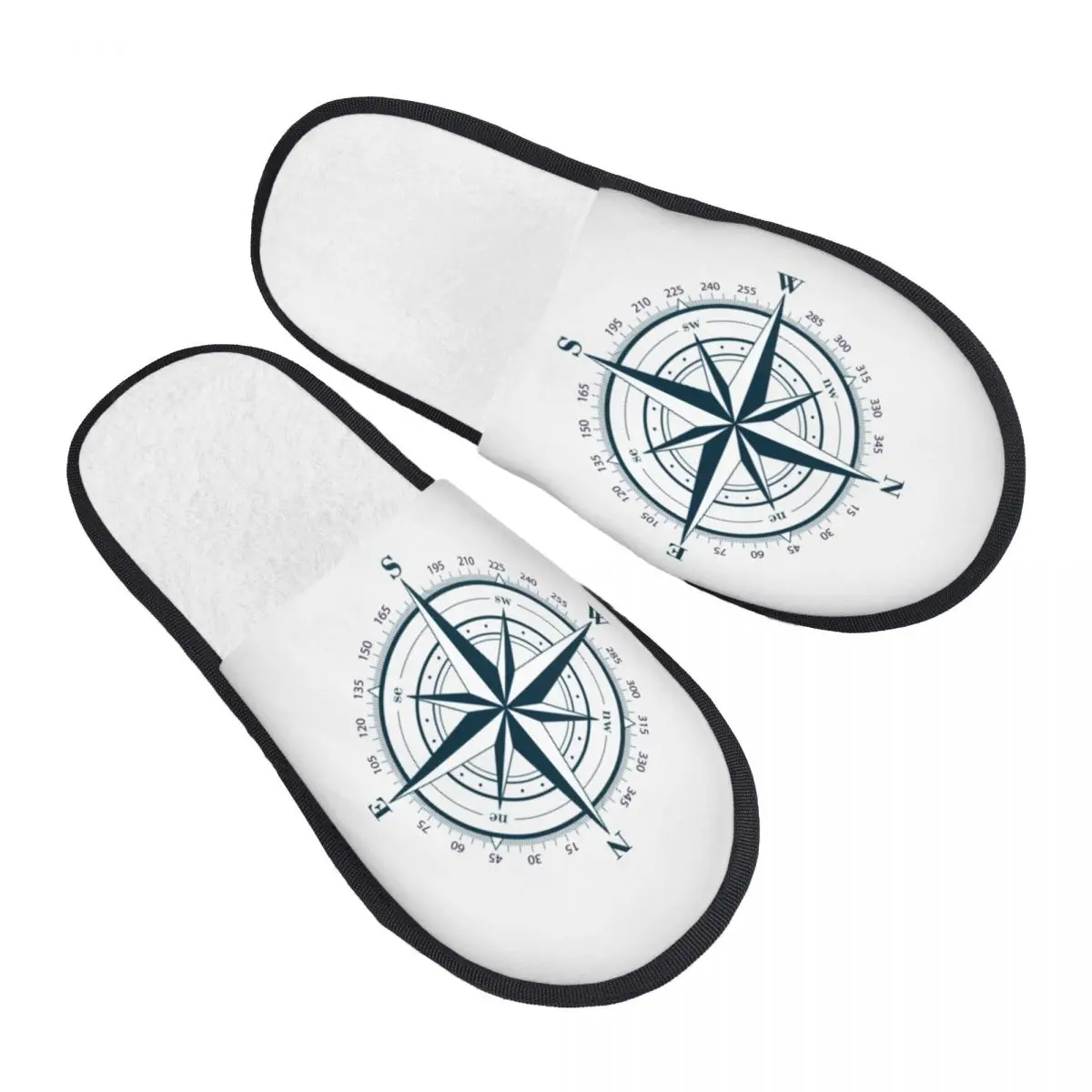 Custom Print Women Nautical Compass House Slippers Cozy Warm Anchor Boat Memory Foam Fluffy Slipper Indoor Outdoor Shoes