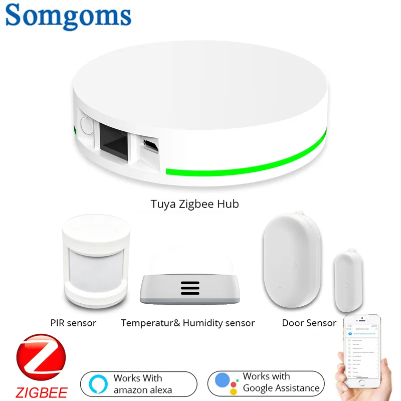 Tuya Zigbee Smart Gateway Hub Home Automation Scene Security Alarm Kit PIR Door&Window Temperature&Humidity Sensor Smart Life