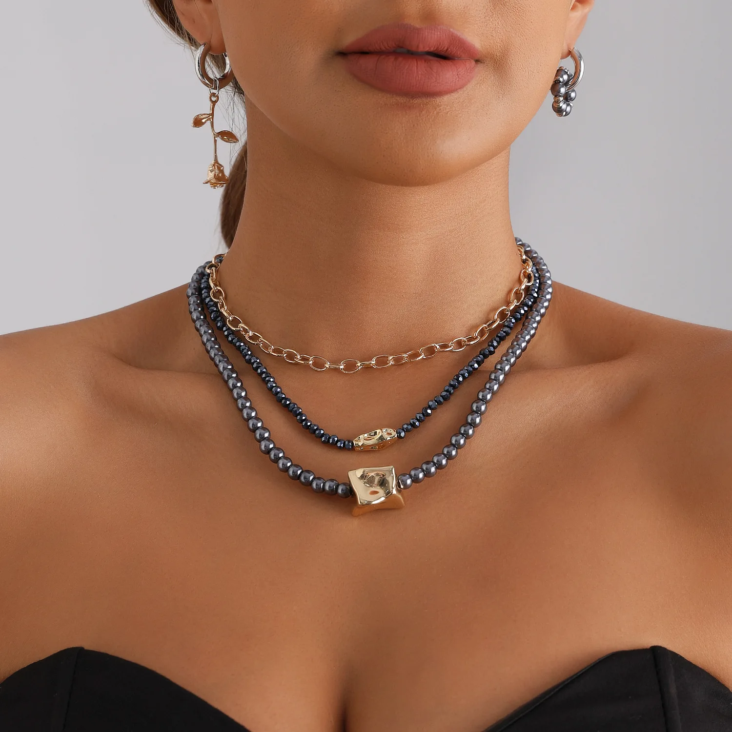 Fashion geometric bead irregular CCB pendant necklace ins spicy girl sexy style accessories