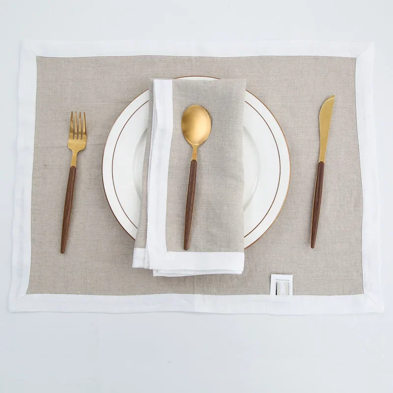 100% Linen Dinner Napkins Machine Washable Handcrafted Border Cloth Placemats Table Runners for Spring Summer Dining Living Room