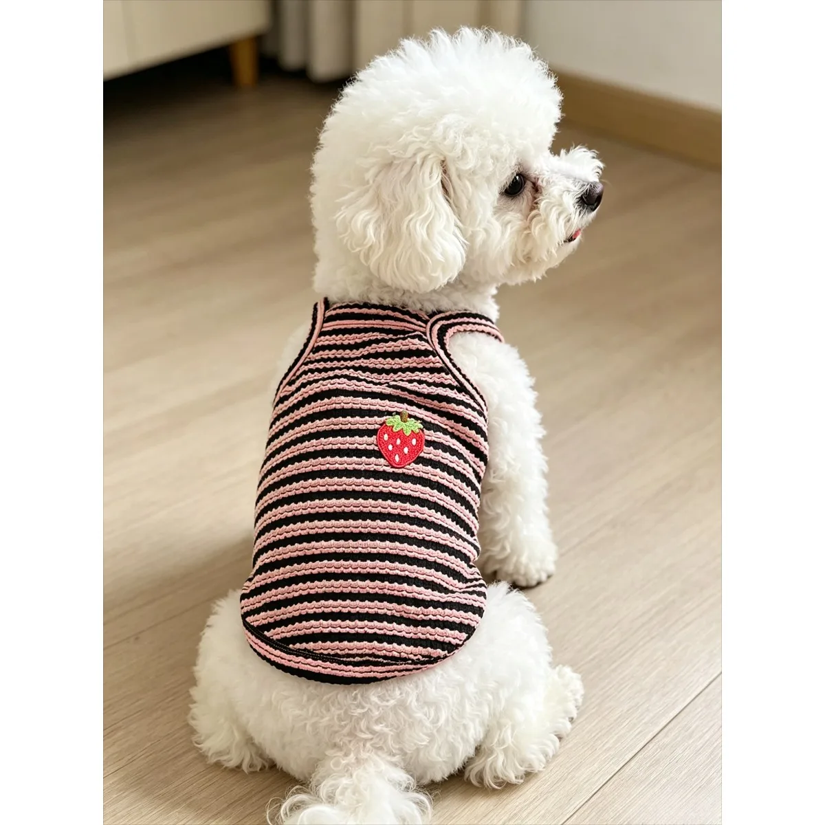 Spring and Summer Striped Pet Tank Top for Teddy Bear Miniature Dogs - Breathable Elastic Clothing view 3