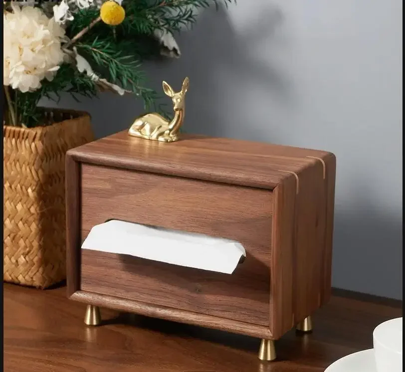 Wooden Tissue Box Rectangular Napkin Box Brass Deer Magnetic Paper Towel Holder Napkin Tissue Storage Boxes Napkin Holder