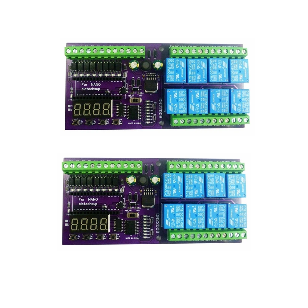 

2 PCS DC 12V 24V 8ch Multifunction Delay Timer Switch Board RS485 PLC IO Expanding Shield Module for Arduino NANO V3.0