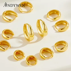 ANDYWEN 925 Sterling Silver Gold Clear 6mm to 10mm Big Huggies Circle Square Piercing Hoops Earring Women Luxury Jewelry Gift