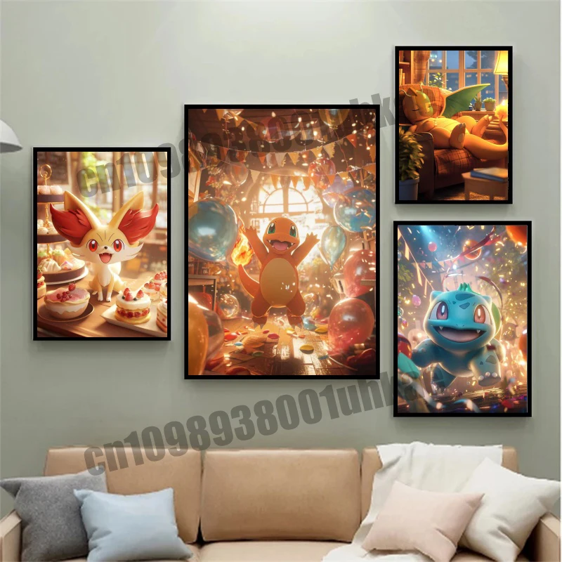 

Anime Pokemon HD Poster Gengar Pikachu Bulbasaur Mewtwo Kyogre High Quality Canvas Painting Mural Decoration Children's Gifts