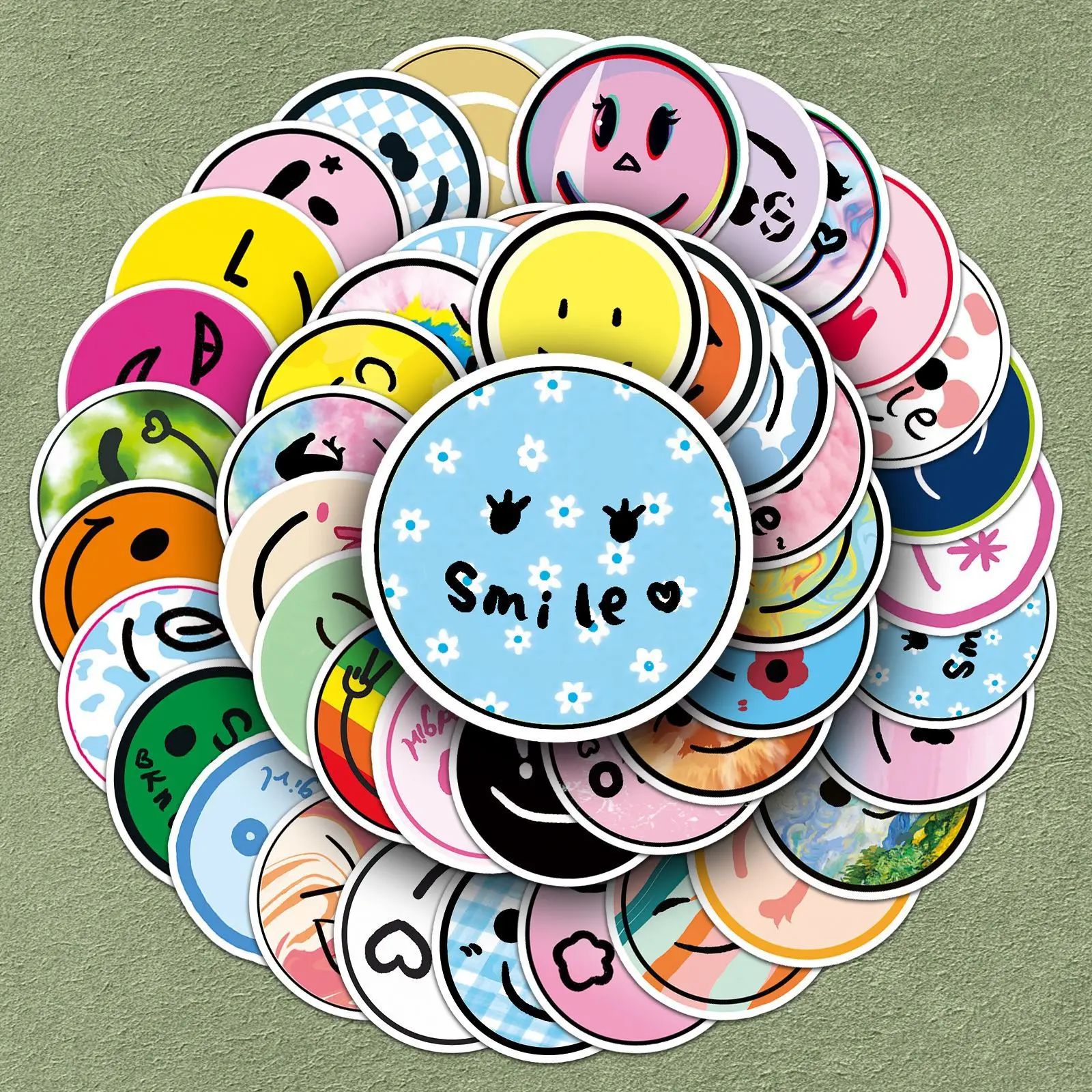 50 Uds. De dibujos animados sonrientes Doodle MEME lindo Doodle DIY decorativo iPad maleta guitarra portátil pegatina impermeable juguete para niños