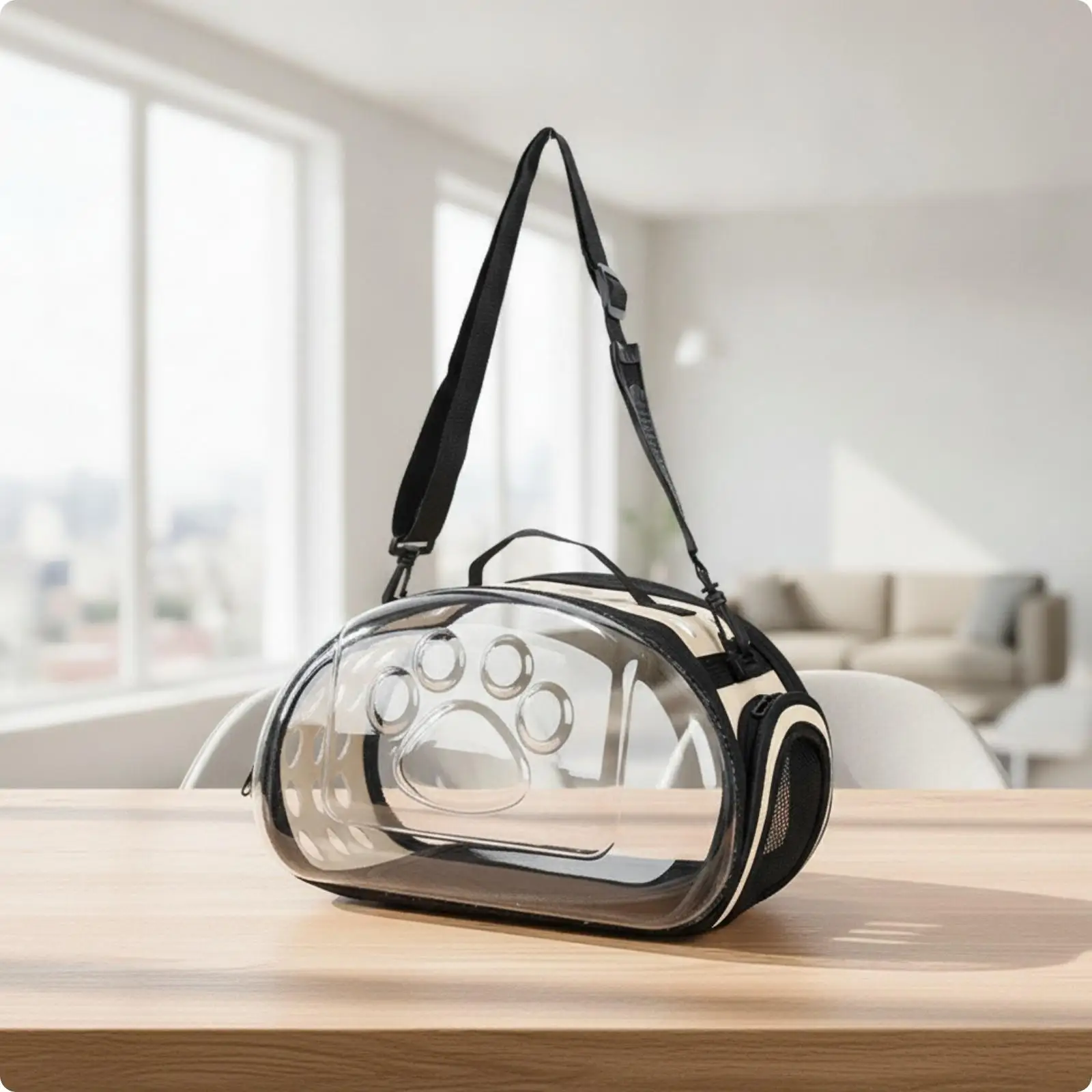 Small Animal Carrier Backpack for Cats with PU Leather Trim and Oval Air Holes for Comfortable Journeys