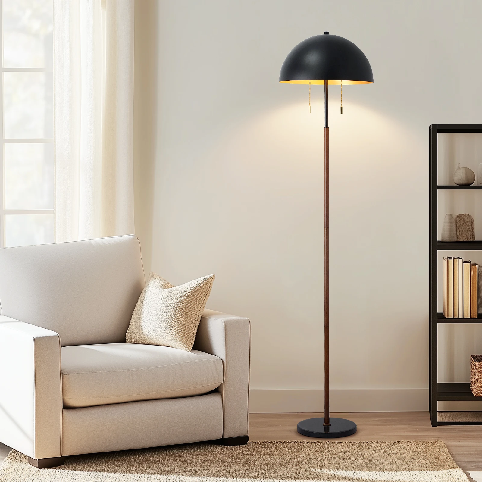 

68" Tall 2-Light Floor Lamp With Marble Base, Dual Pull Chains For Individual Light Control,For Living Room,Bedroom,Office