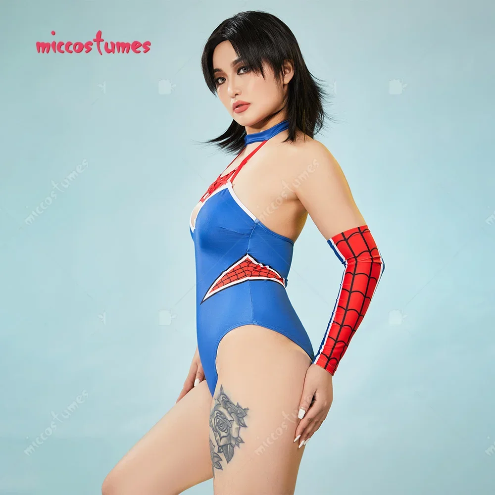 Miccostumes Women's Halloween Gothic Punk Style Swimsuit Spider Bodysuit Bathing Suit and Sleeves for Halloween Cosplay Costume image 4