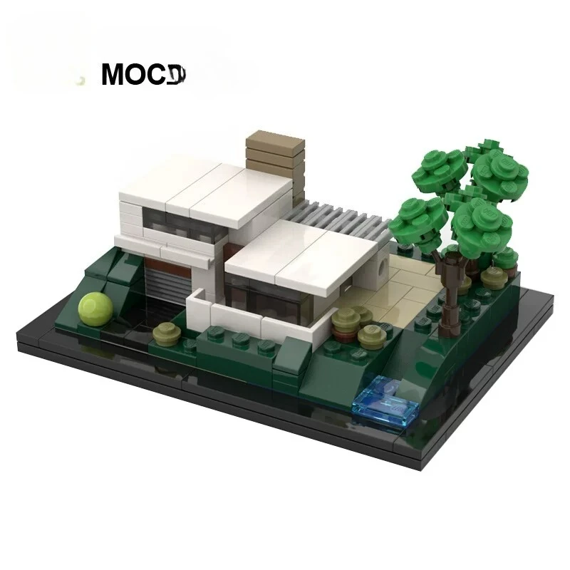Green Villa Mini City Urban Architecture Street View Series Model Building Blocks Set Bauhaused Modern Birthday Puzzle Toy Gift
