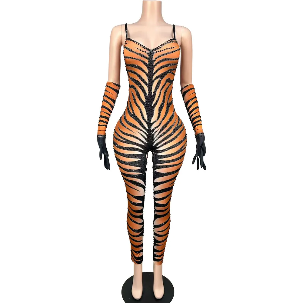 

Сексуальный комбинезон-боди с тигровым принтом, без бретелек, для клубных вечеринок, фестивалей, Хэллоуина, для выступлений дрэг-квин и сценических выступлений