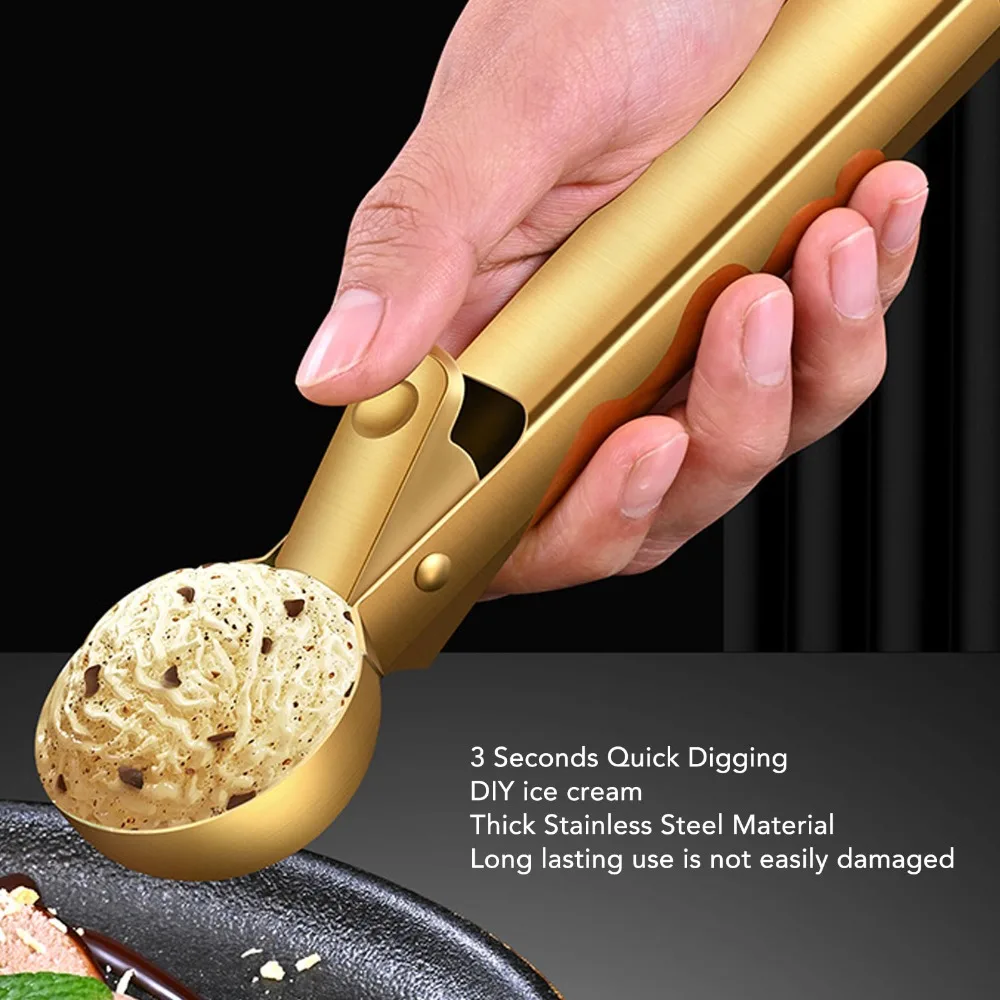 Stainless Steel Ice Cream Scoop Comfortable Handle Stick Proof Ice Cream Ball Spoon Golden Professional Grade