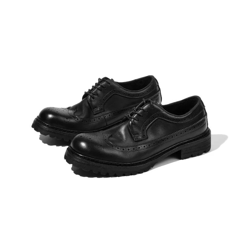 

British Genuine Leather Luxury Brogue Shoes Men's Black Casual Work Commuting Spring Autumn Dress Leather Shoes Male Youth