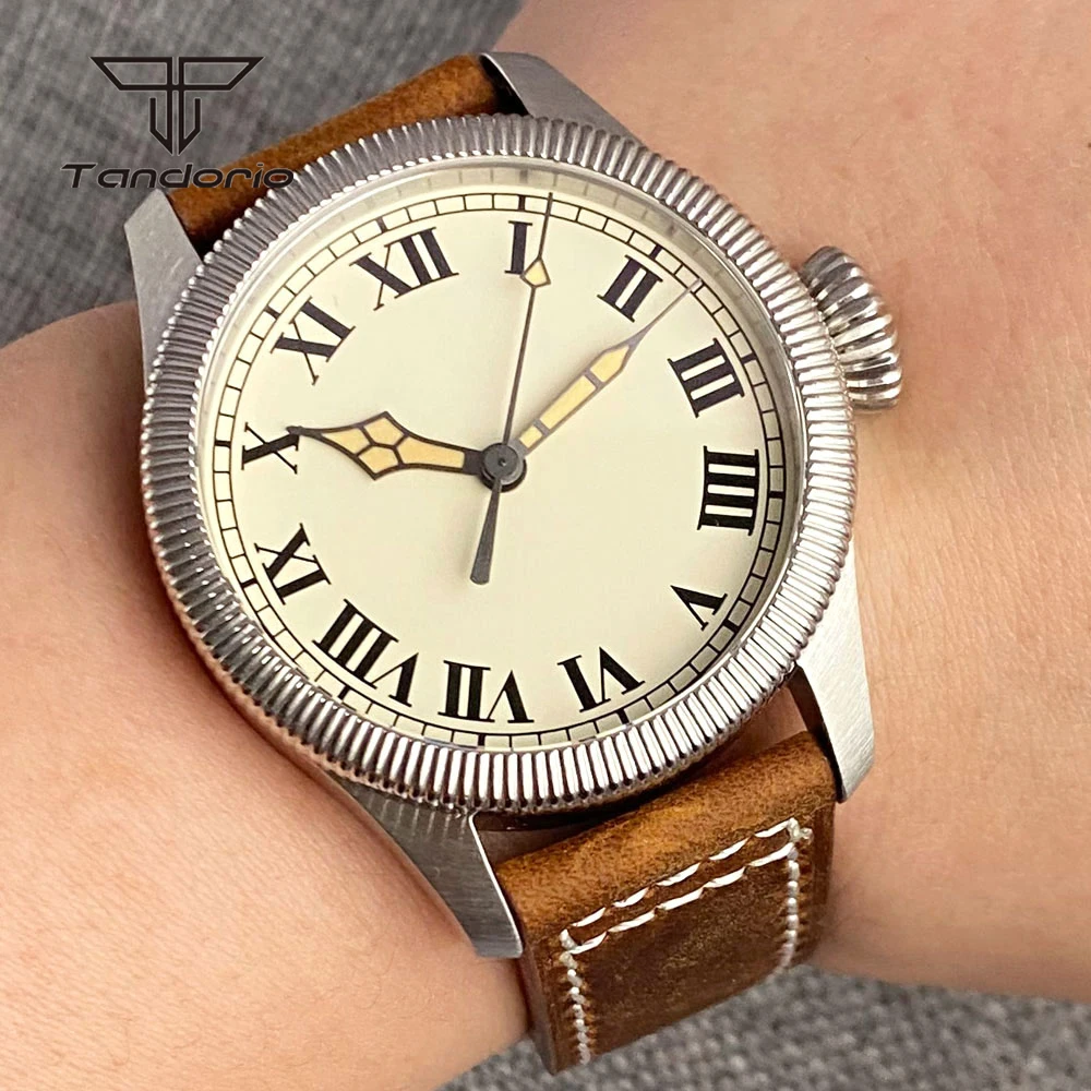 

Tandorio Mechanical Vintage 39mm 20atm Automatic Men Watch Roman Numerals NH35A PT5000 Movt Sapphire Crystal Luminous Wristwatch