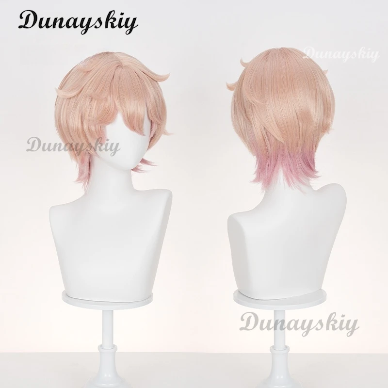 داليا شعر مستعار تأثيري جينشين تأثير الوردي التدرج الشعر القصير مصاص دماء Heterochromia فونتين Mondstadt الألياف الشعر + غطاء شعر مستعار