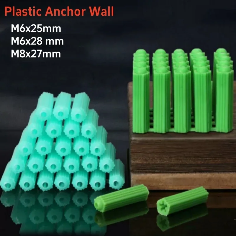 プラスチック製拡張チューブ,ゴム製プラグ,ナイロンプランジャー,乾式壁プラスチック,壁アンカー,6mm, 8mm,緑,青
