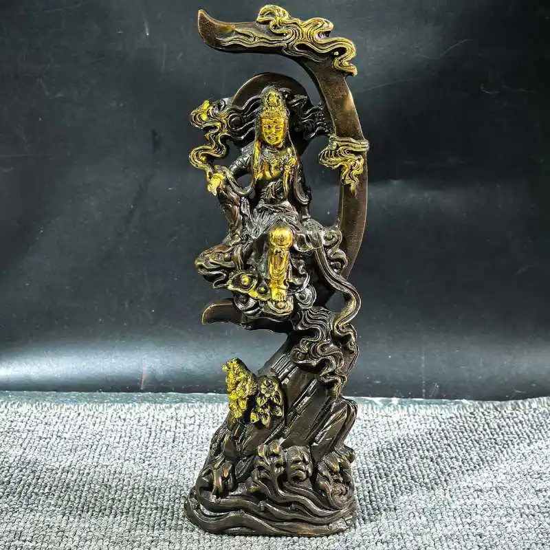 Gilt copper home worship, Water Moon Guanyin, Avalokiteshvara, Bodhisattva statue for Buddhist shrines
