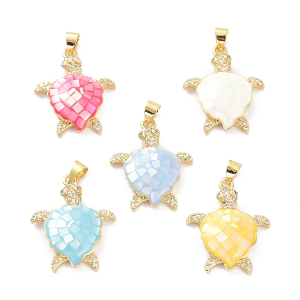 

5Pcs Brass Micro Pave Clear Cubic Zirconia Turtle Pendants Ocean Animal Charms for Jewelry Necklace Earring Making Crafts