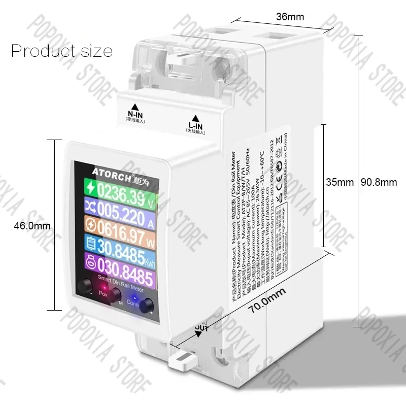 AT2PW 100A Tuya WIFI Din Rail Energy Meter Smart Switch Remote Control AC 220V 110V Digital Volt Amp Kwh Frequency Factor 