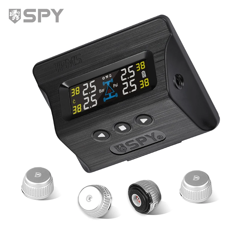 SPY Car Tire Pressure Monitoring System with 4 External Sensor Car Solar Power TPMS System