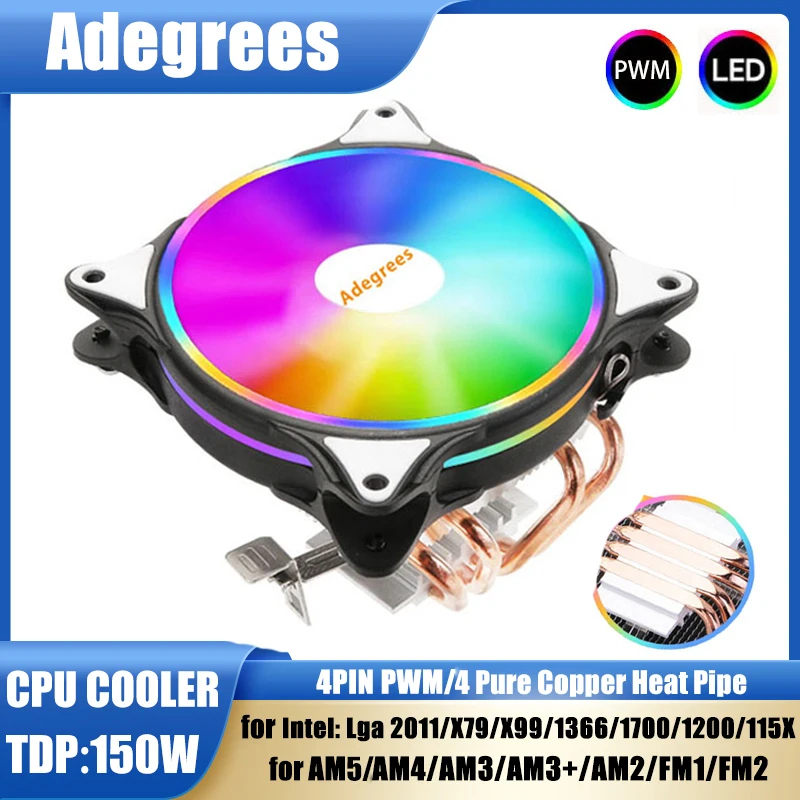 

120 мм кулер с воздушным охлаждением, 4 тепловые трубки, тихий вентилятор охлаждения процессора для Intel LGA 2011 1700 1150 1151 1155 AMD AM3 AM4 AM5 Ventilador