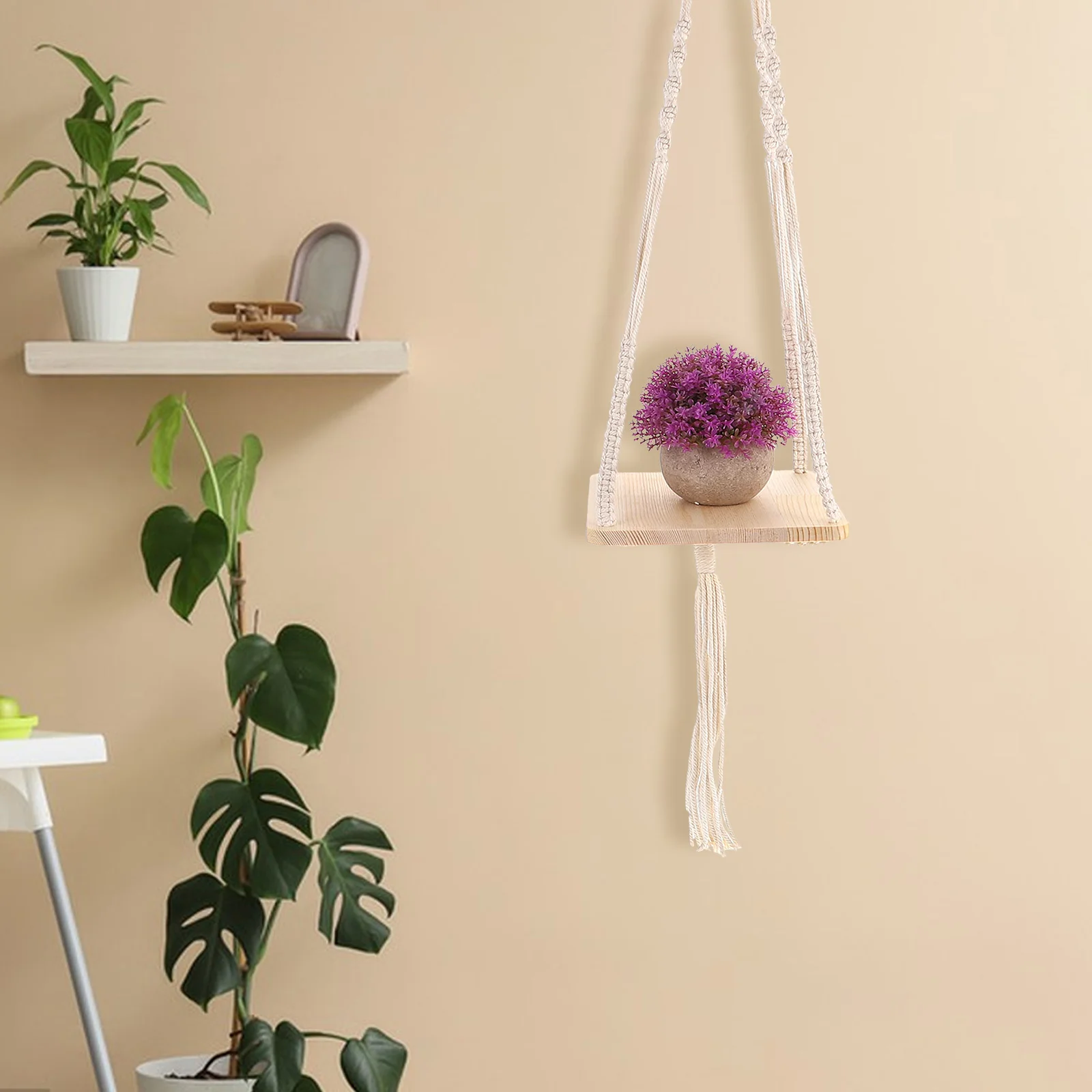 

Wooden Ring Woven Hanging Basket Plant Holder For Home Garden Balcony Indoor Outdoor Decorative Flowerpot Shelf Hanging