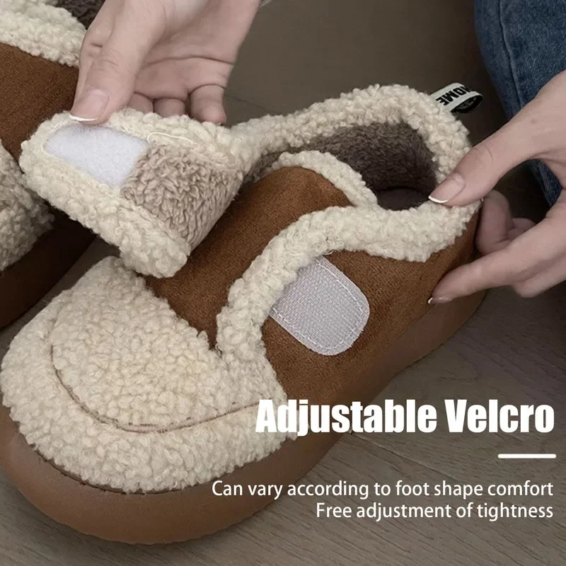 Warm Lamb Wool Cotton Padded Shoes Women New Flat Thicken Plush Winter Boots Woman Non Slip Thick Bottom Ankle Snow Boots
