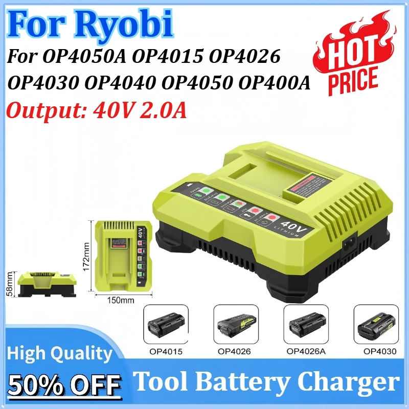 

Replacement OP401 Battery Charger for Ryobi 40V OP4050A OP4015 OP4026 OP4030 OP4040 OP4050 OP400A OP403A ZROP401 Li-ion Battery