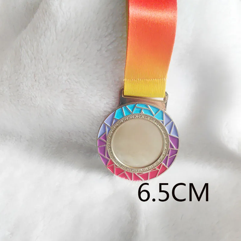 Blank Medals Gradient Check Colour Medal with Color Ribbon6.5mm Gold Silver Copper Color Medal Suitable For Various Competitions