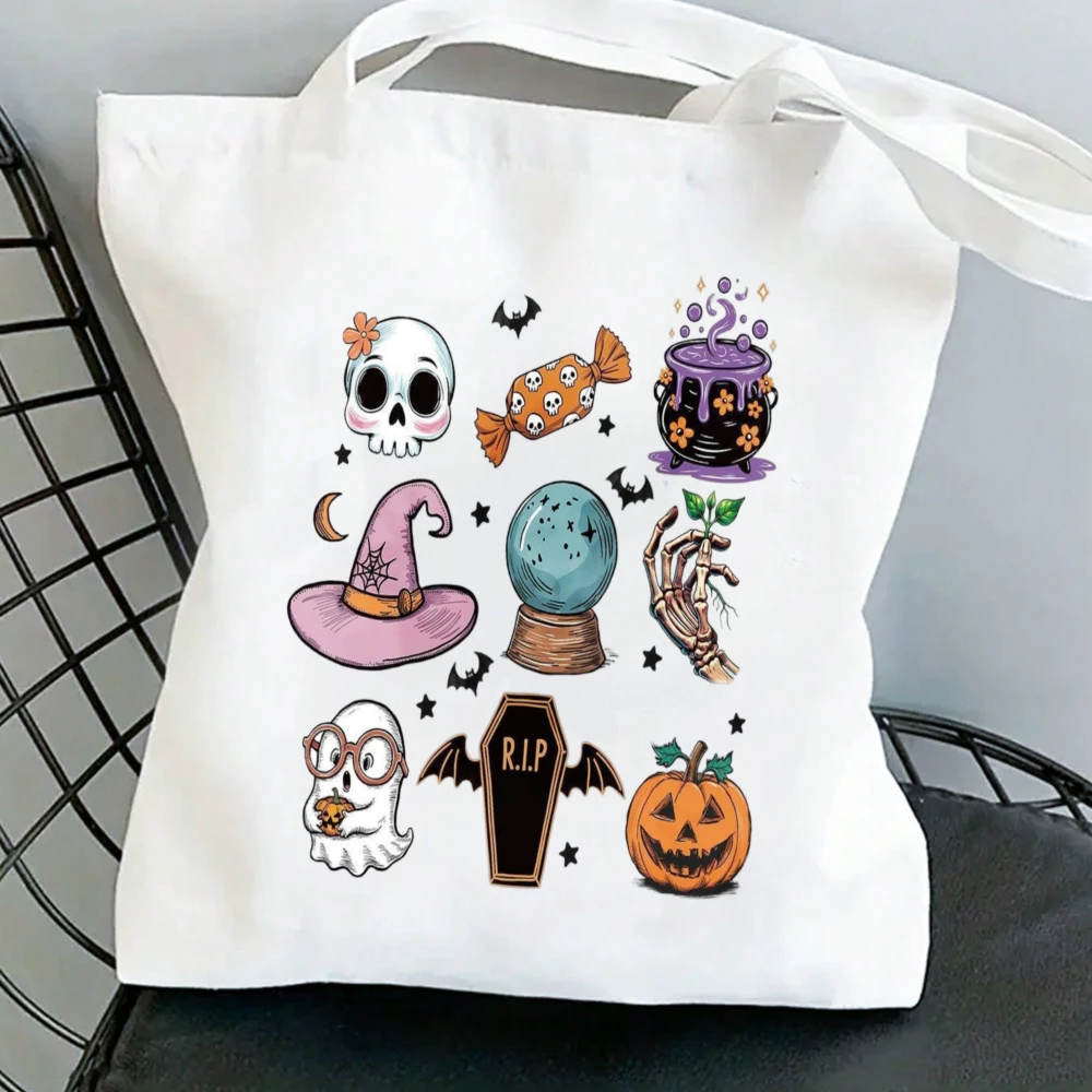 

Halloween Tote Bag for Kids Cute with Pumpkin & Bats Print Shopping Bag for Trick-or-Treat, School, Halloween Accessories