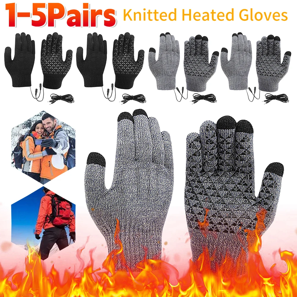 1 Pair USB Electric Heated Gloves Touch Screen Motorcycle Gloves Windproof Thermal Knitted Winter Gloves for Skiing Cycling 온열장갑