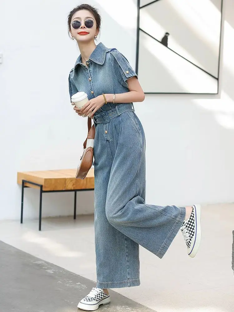 【Reference Size Chart Selection】Women\'s Denim Jumpsuit Women\'s Summer Slim Fit Waist Long Jumpsuits Women\'s Clothing Trend 2024