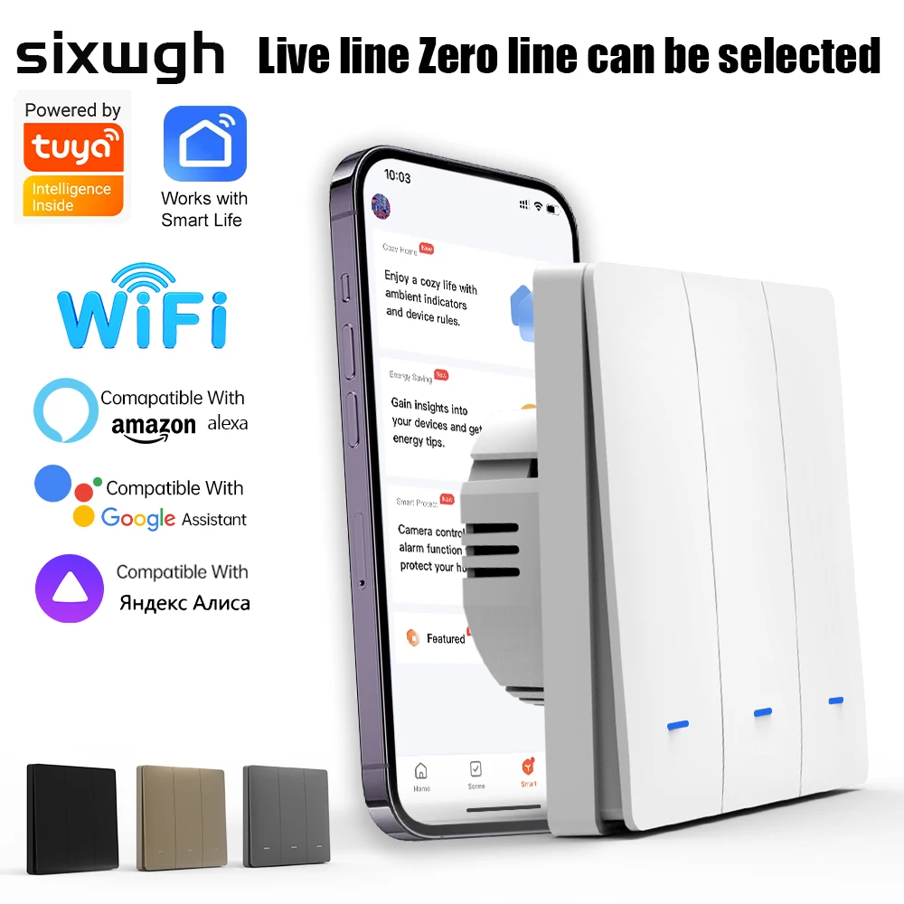 

Tuya WiFi Smart Switch, Works with Alexa & Google, APP Remote/Timer/Status, Neutral/Single Live Wire, Smart Life App