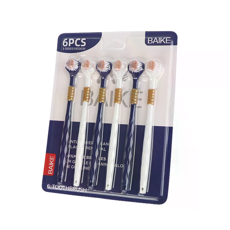

Набор из 6 семейных зубных щеток с мягкой щетиной и тремя боковыми головками - эффективная чистка, трехсторонняя ручная зубная щетка