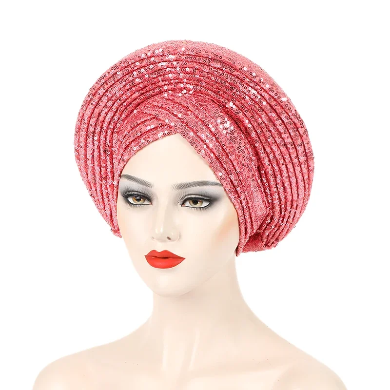 Headtie Africano para Mulheres, Chapelaria, Envoltórios de Cabeça Turbante, Pronto para Vestir, Auto Gele, Já Feito, Nigéria Wedding Geles, Muçulmano