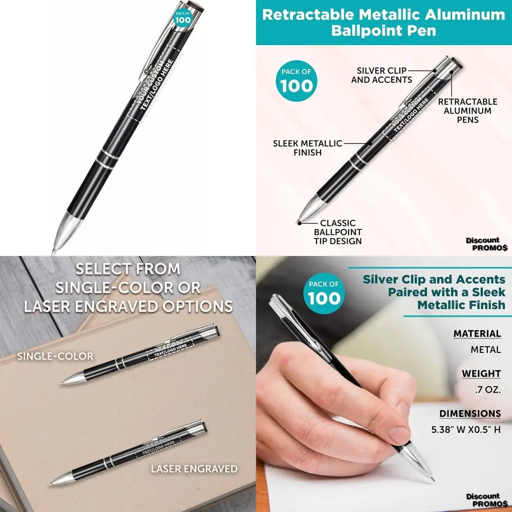 

Bulk Custom Ballpoint Pens Set of 100 - Personalized Aluminum, Black Ink, Ideal for Office, School, Business Use