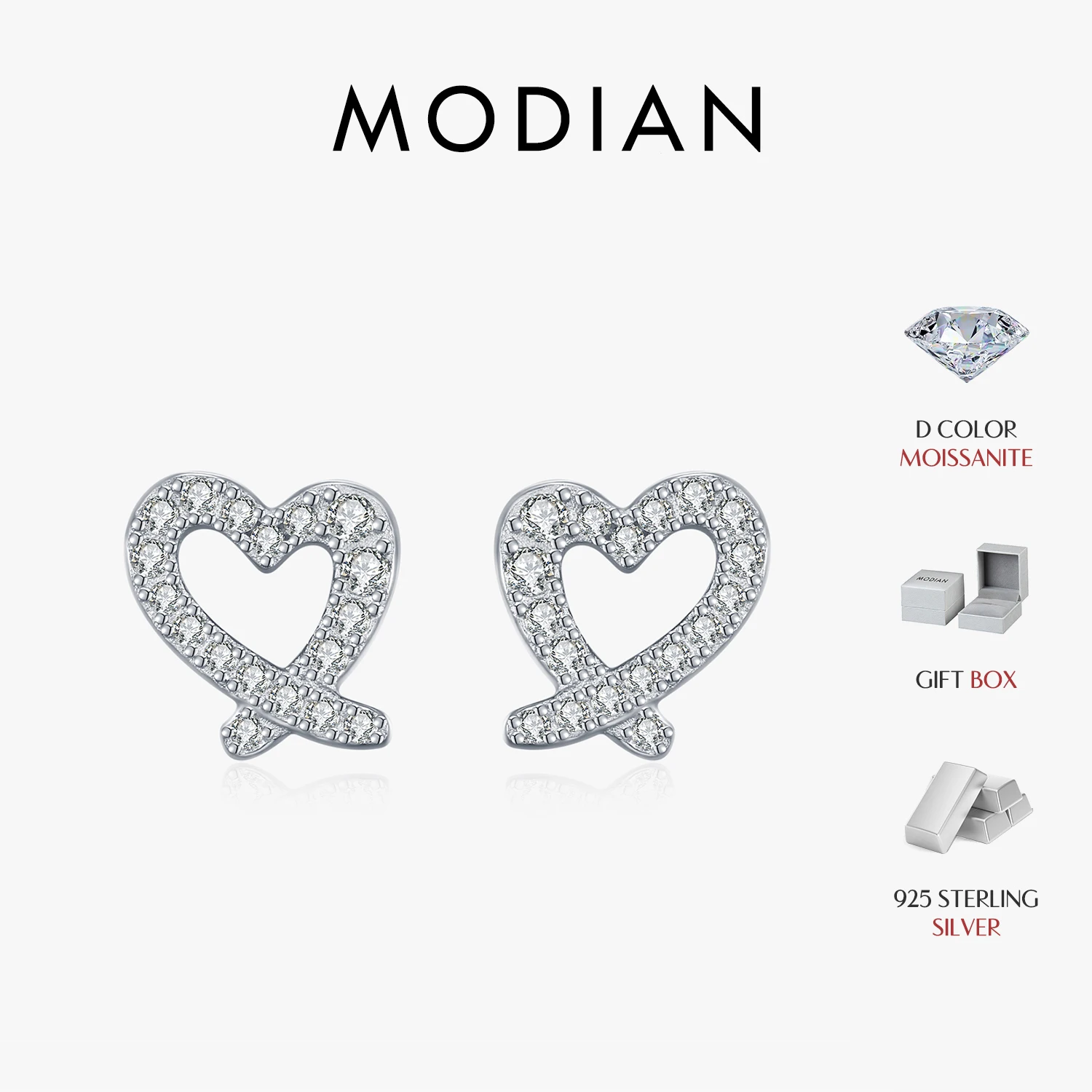 MODIAN 925 Sterling Silber Süße Nette Unregelmäßige Herz Ohr Studs Moissanit Stud Ohrringe Für Frauen Edlen Schmuck