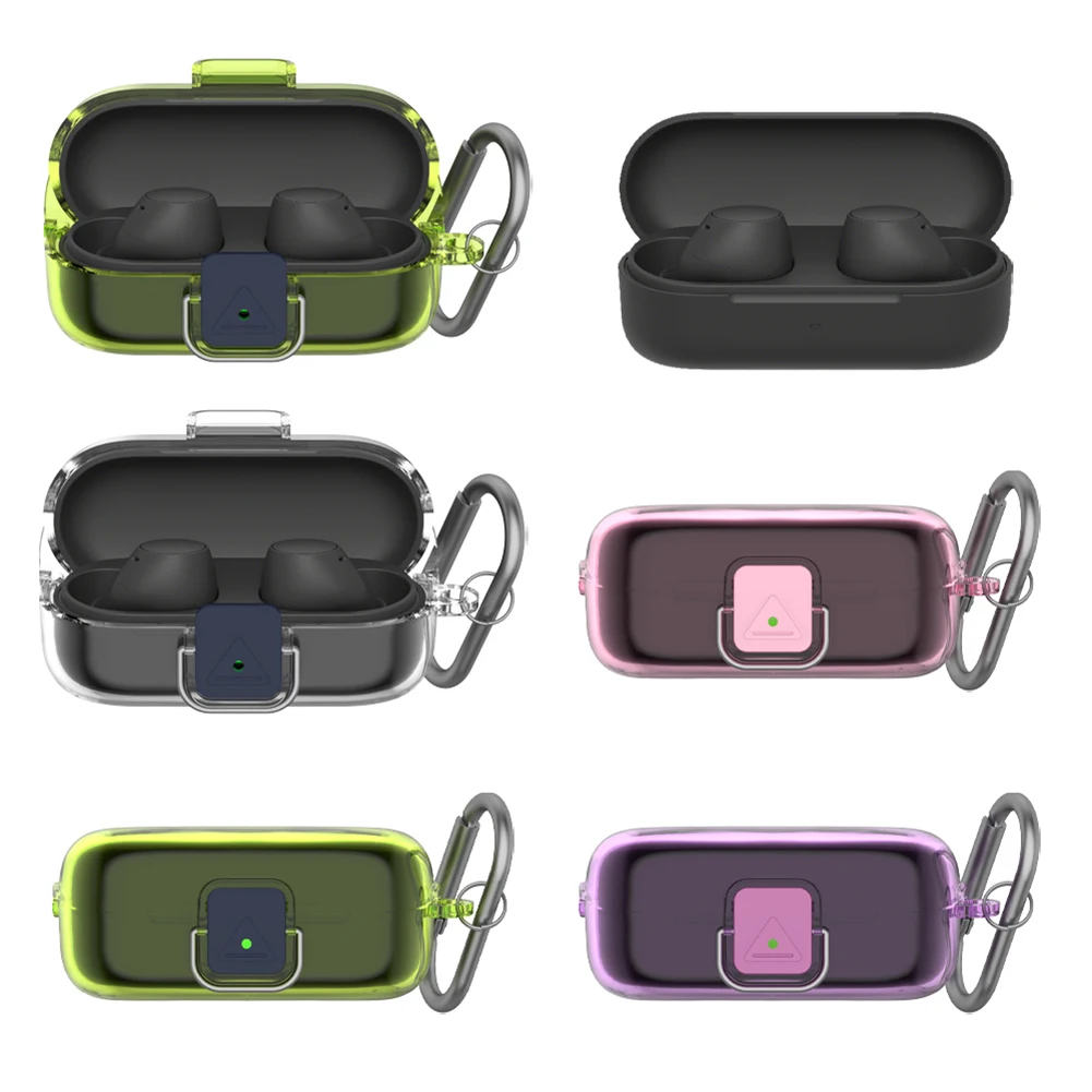TPU Transparent Case for Sony WF-C510 Protective Skin Case Anti-Drop Earbuds Shell with Carabiner for Sony WF-C510 Charging Case