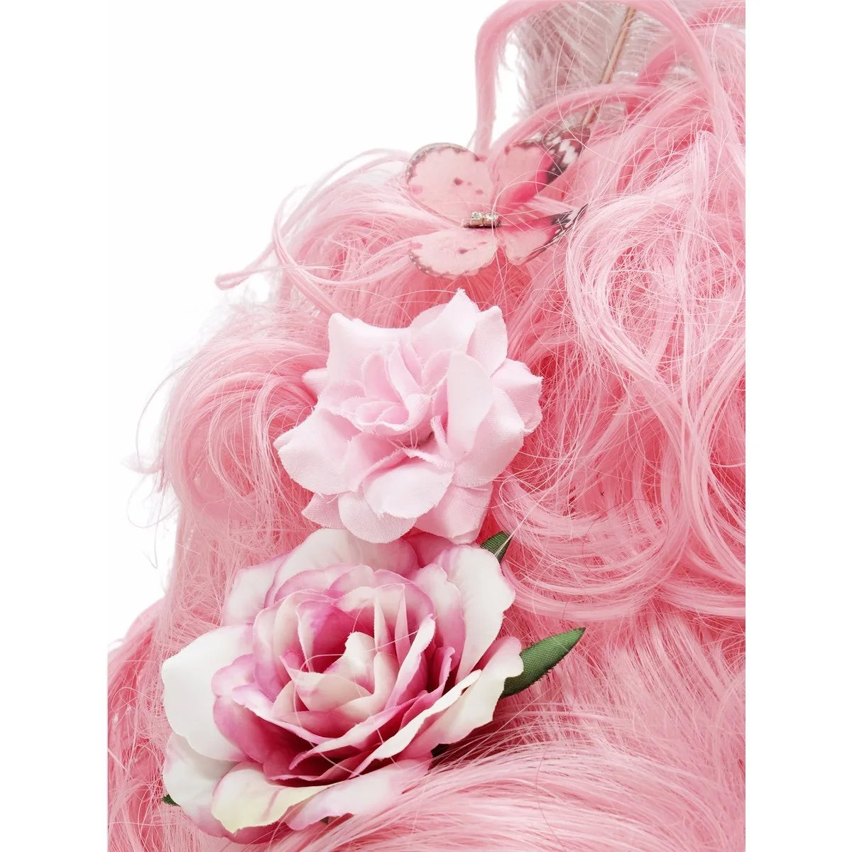 Pink Fluffy High-Top high quality Synthetic Wig | Queen's Hairstyle with Feather Flowers | Wig for Queen Cosplay