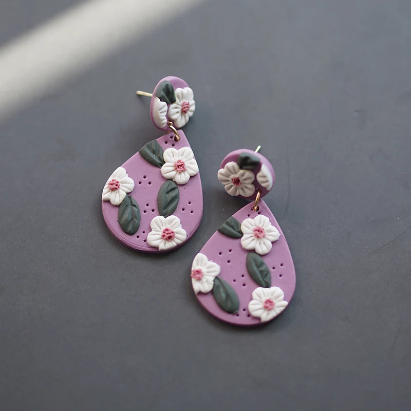 Multi Shapes Shades Colors Molded Stamping Roses Floral Patton Metal Polymer Clay Vintage Elegant Earrings Jewelry Stud Sets
