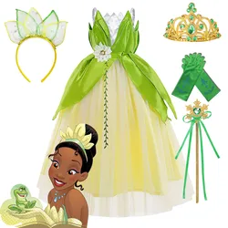 Disney Fancy Princess Ball Gown for Girls Inspired From Princess and the Frog Kids Halloween Tiana Cosplay Costume Party Clothes